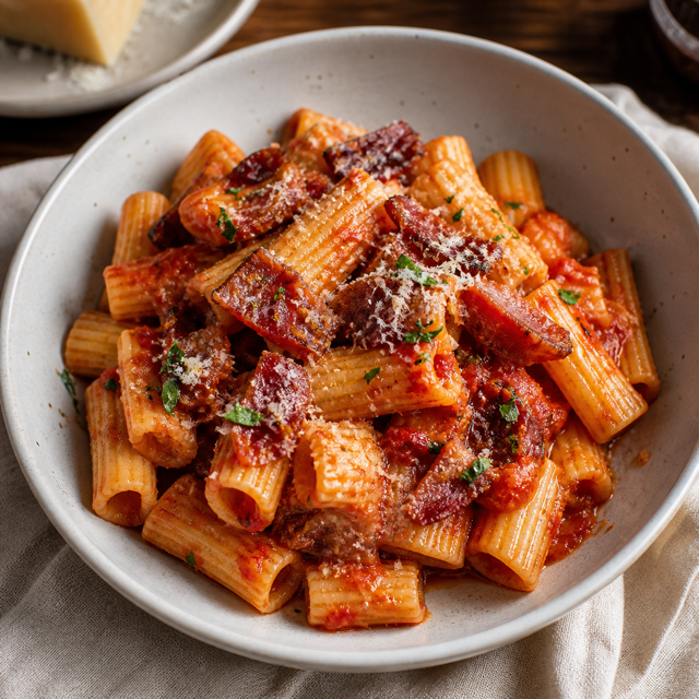 AI-generated photo of Rigatoni Amatriciana